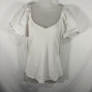 Ava & Viv Blouse Women’s 1X Boho Cottagecore Puff Sleeve Ribbed Knit Top